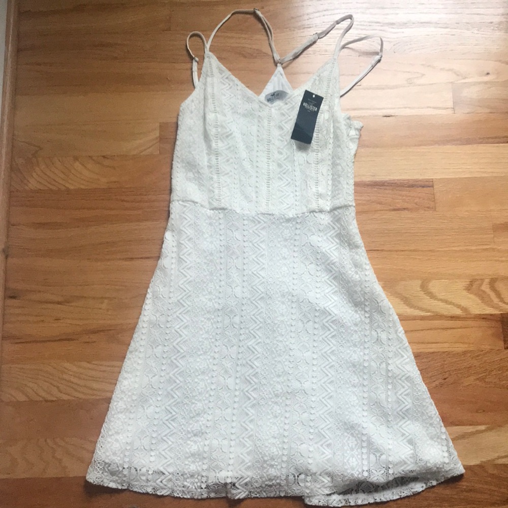 Hollister NEW XS Ivory White Lace Dress Strap Back